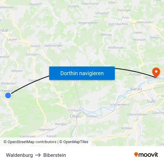 Waldenburg to Biberstein map