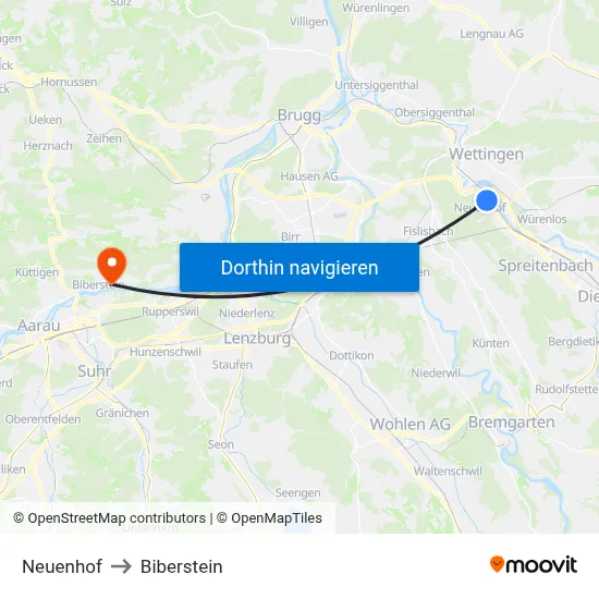 Neuenhof to Biberstein map