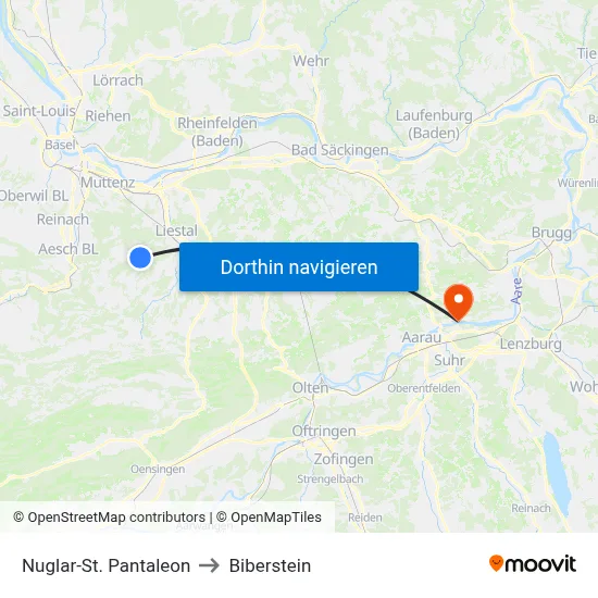 Nuglar-St. Pantaleon to Biberstein map