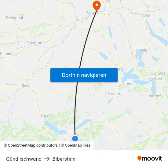 Gündlischwand to Biberstein map