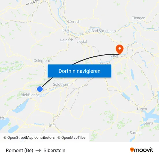 Romont (Be) to Biberstein map