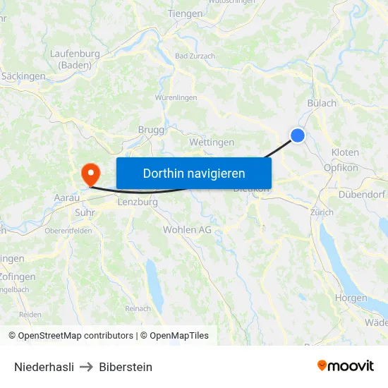 Niederhasli to Biberstein map
