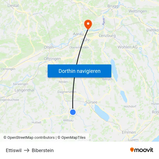 Ettiswil to Biberstein map