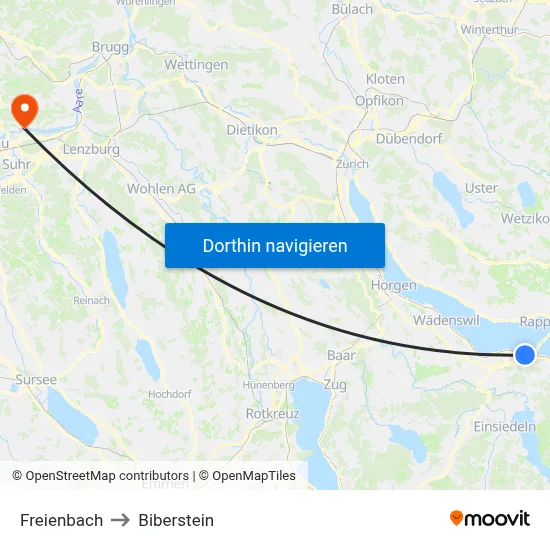 Freienbach to Biberstein map