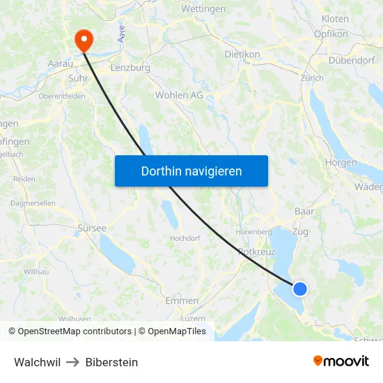 Walchwil to Biberstein map