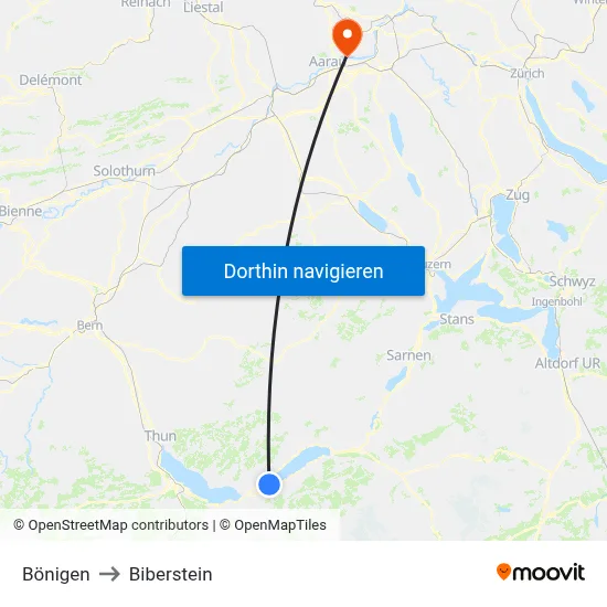 Bönigen to Biberstein map
