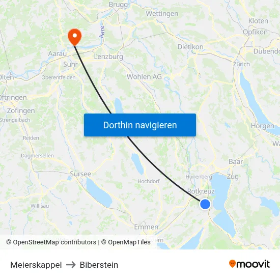 Meierskappel to Biberstein map