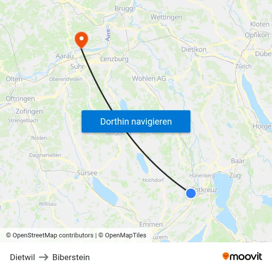 Dietwil to Biberstein map