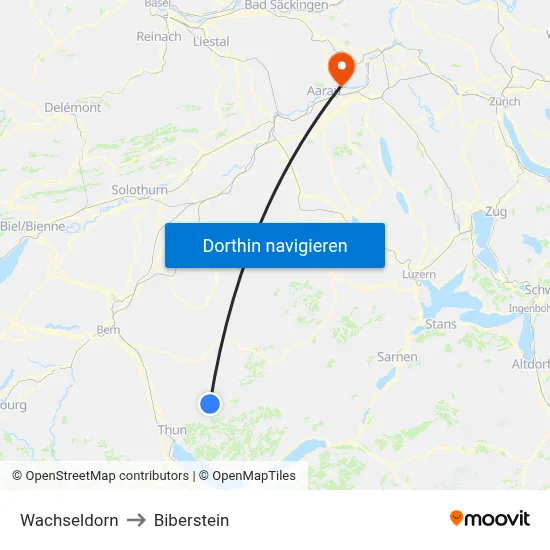 Wachseldorn to Biberstein map