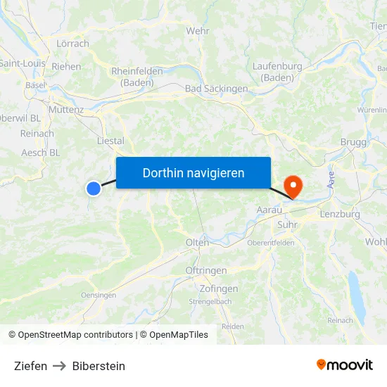 Ziefen to Biberstein map