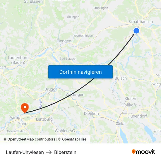 Laufen-Uhwiesen to Biberstein map