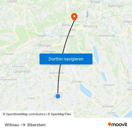 Willisau to Biberstein map