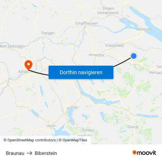 Braunau to Biberstein map