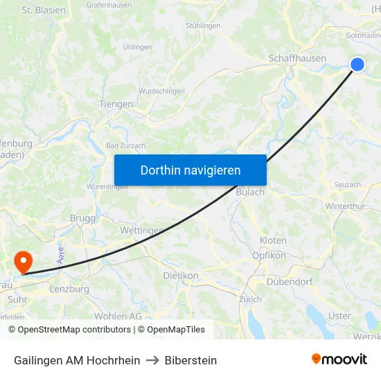 Gailingen AM Hochrhein to Biberstein map