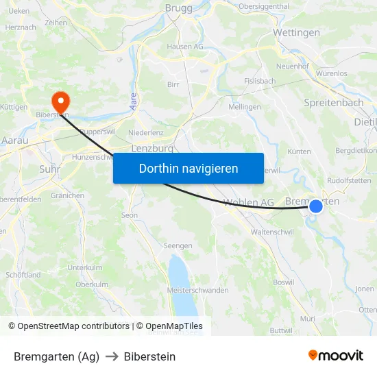 Bremgarten (Ag) to Biberstein map