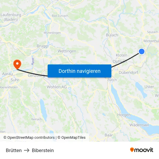 Brütten to Biberstein map