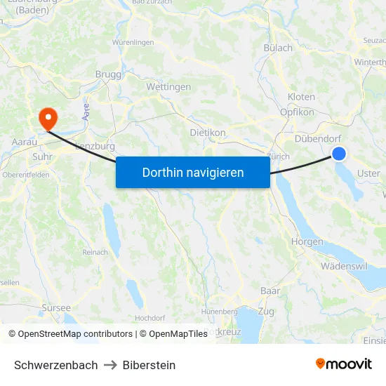 Schwerzenbach to Biberstein map
