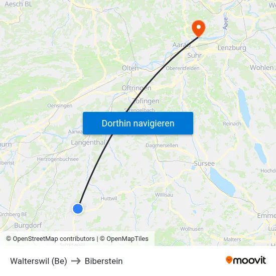 Walterswil (Be) to Biberstein map