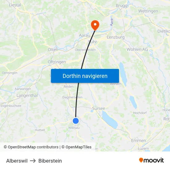 Alberswil to Biberstein map