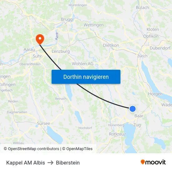 Kappel AM Albis to Biberstein map