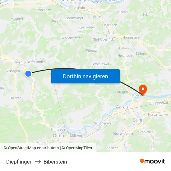 Diepflingen to Biberstein map