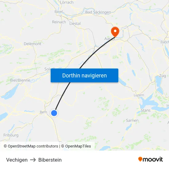 Vechigen to Biberstein map