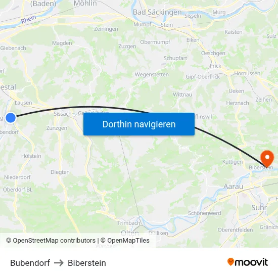 Bubendorf to Biberstein map