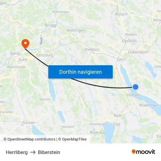 Herrliberg to Biberstein map