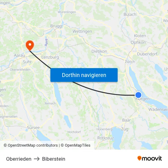 Oberrieden to Biberstein map