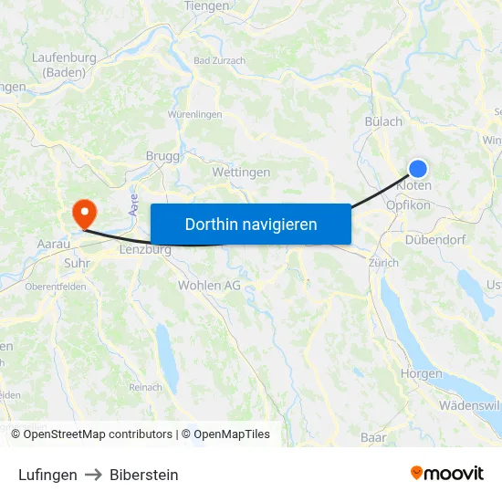 Lufingen to Biberstein map