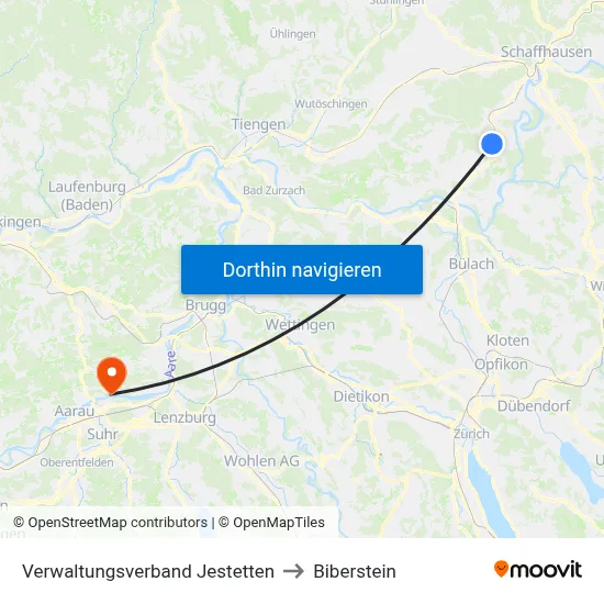 Verwaltungsverband Jestetten to Biberstein map