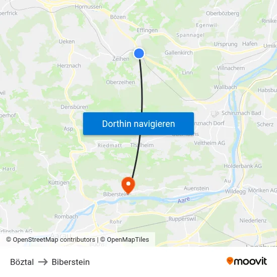 Böztal to Biberstein map
