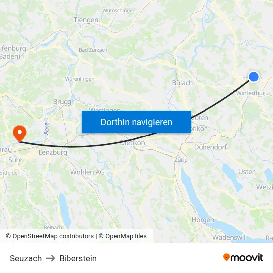 Seuzach to Biberstein map