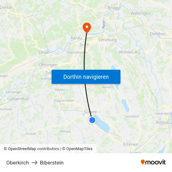 Oberkirch to Biberstein map