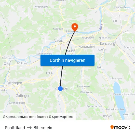Schöftland to Biberstein map