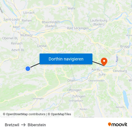 Bretzwil to Biberstein map