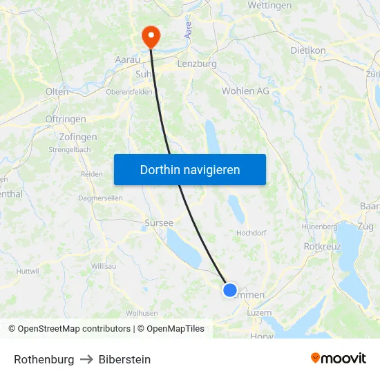 Rothenburg to Biberstein map