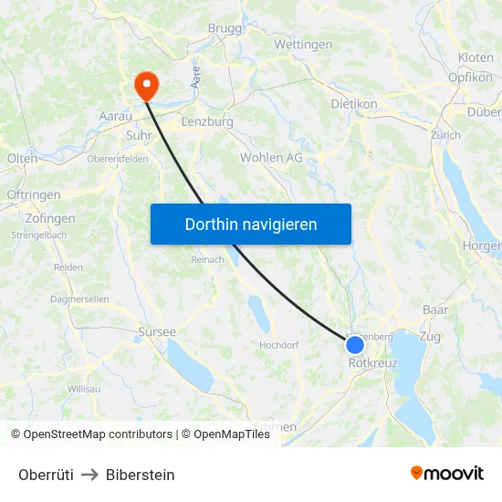 Oberrüti to Biberstein map