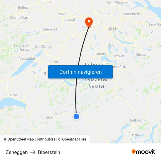 Zeneggen to Biberstein map