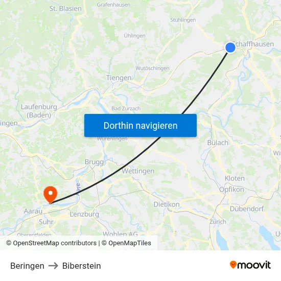 Beringen to Biberstein map