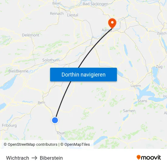 Wichtrach to Biberstein map
