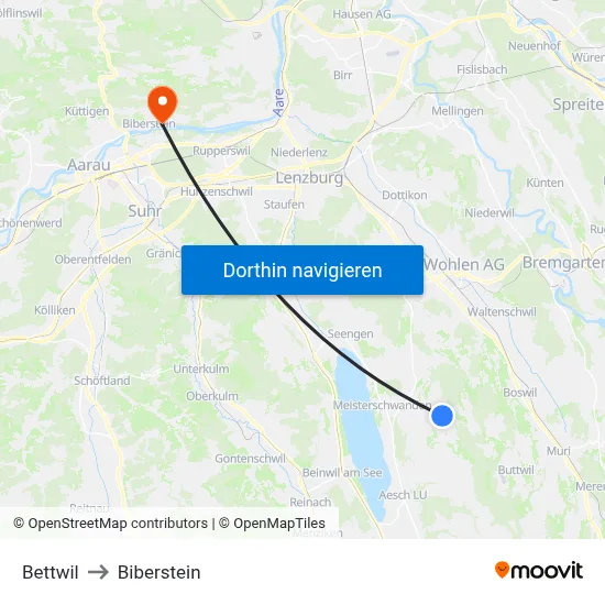 Bettwil to Biberstein map