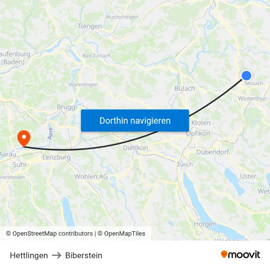 Hettlingen to Biberstein map