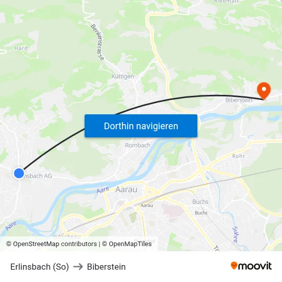 Erlinsbach (So) to Biberstein map