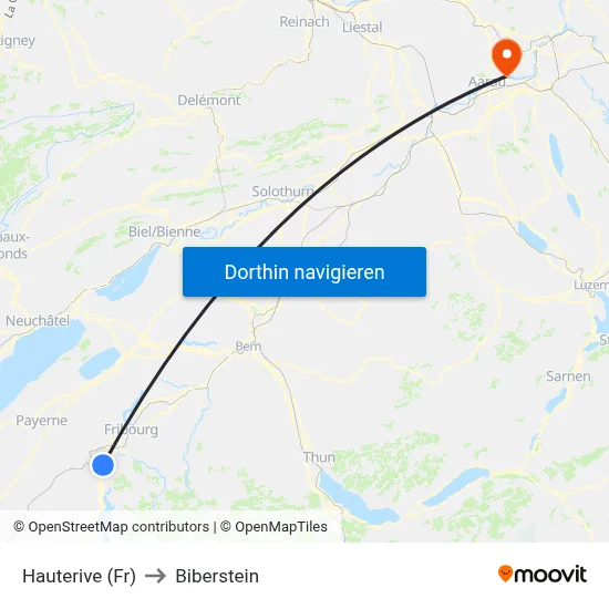 Hauterive (Fr) to Biberstein map