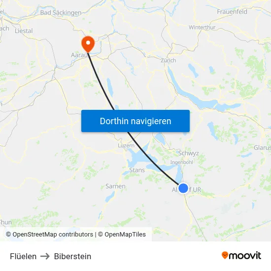 Flüelen to Biberstein map