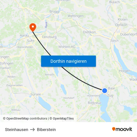 Steinhausen to Biberstein map