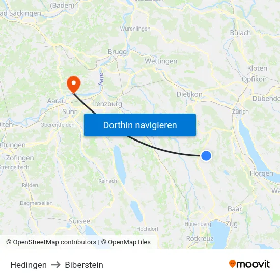 Hedingen to Biberstein map