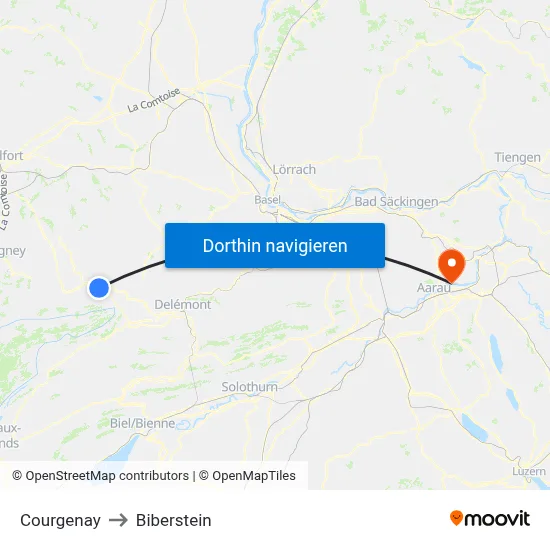 Courgenay to Biberstein map
