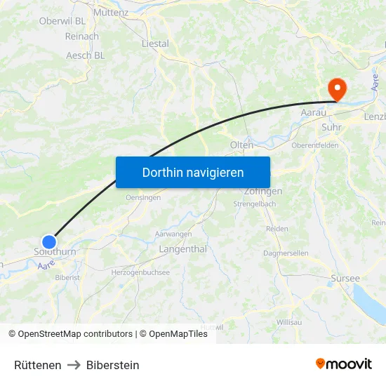 Rüttenen to Biberstein map